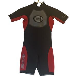 Kids Shorty Wetsuit Youth Medium Black Red Neoprene Surf Swim Beach Bare Diving